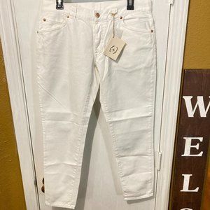 (+) People women's button fly no-stretch slim taper leg KAREN ankle crop jeans